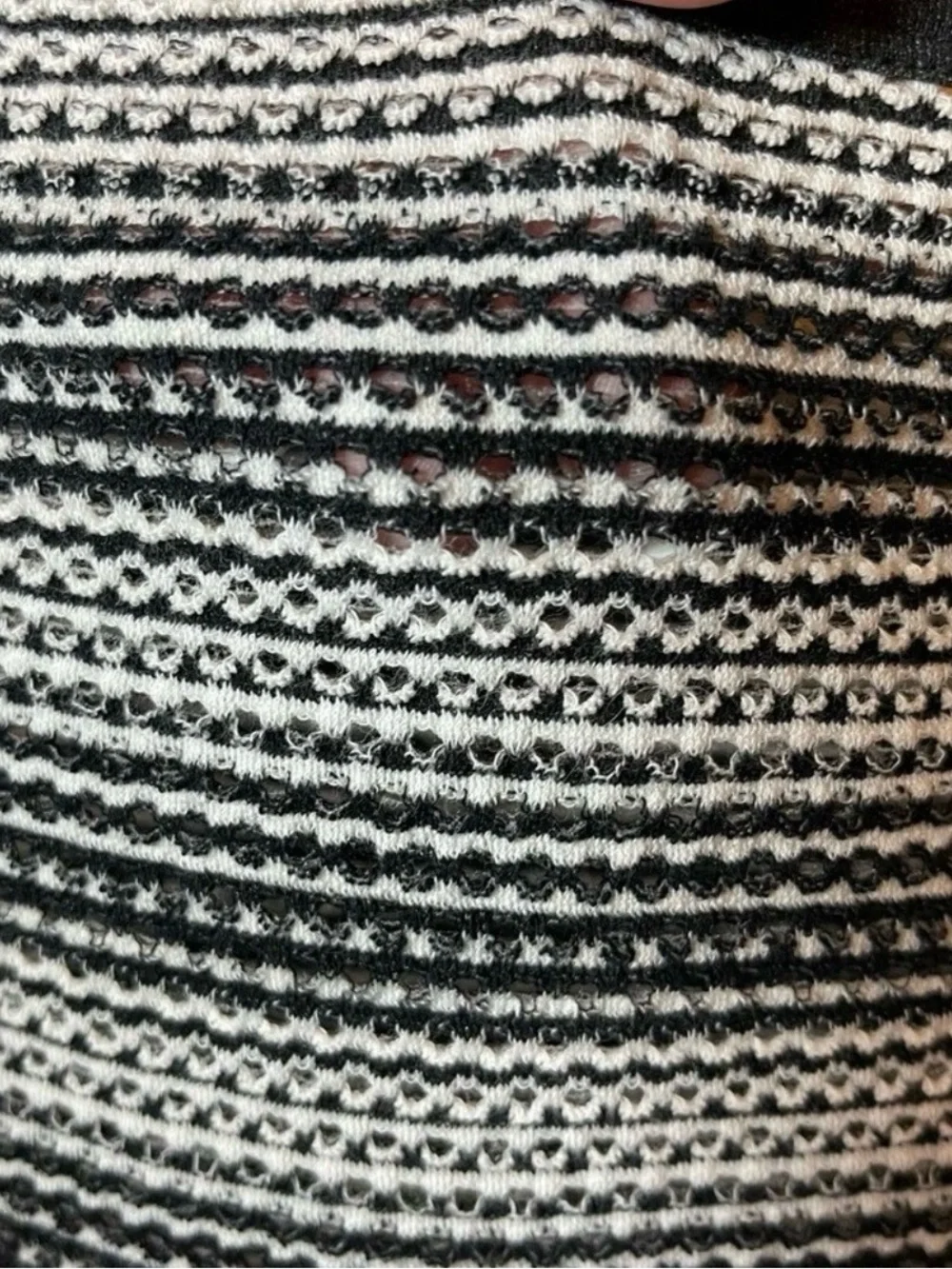Athleta Black and White Striped Open-Knit Long Sleeve Top – Size Small